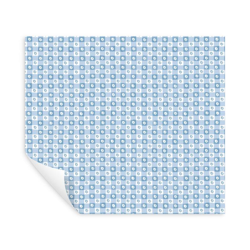 Rifle Paper Co. Daisy Gingham Blue Floral Check Premium Peel + Stick Wallpaper