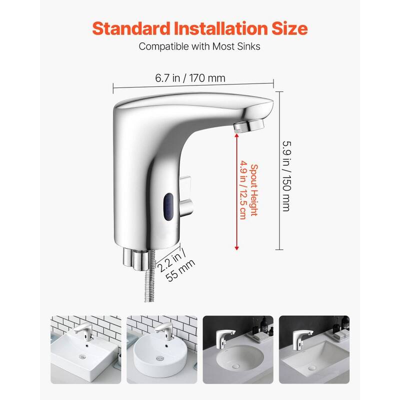 Silver Touchless Bathroom Sink Faucet with Infrared Sensor and Adjustable Temperature - 6.7 x 2.2 x 5.9 in