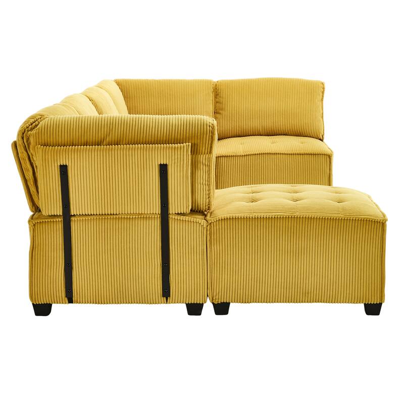 Ergonomic Lounge Modular Couch Corduroy Sectional Sofa with Deep Seat Ottoman Chaise and High-Rebound Thick Cushions