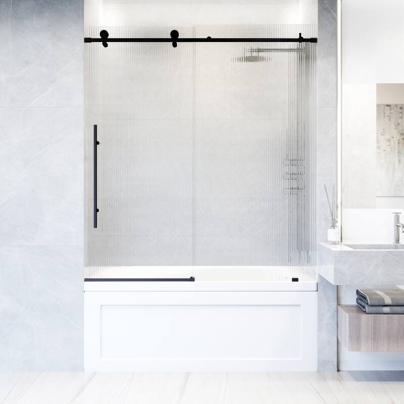 VIGO Elan E-Class 56" to 60" W x 66" H Frameless Sliding Tub Door in Matte Black