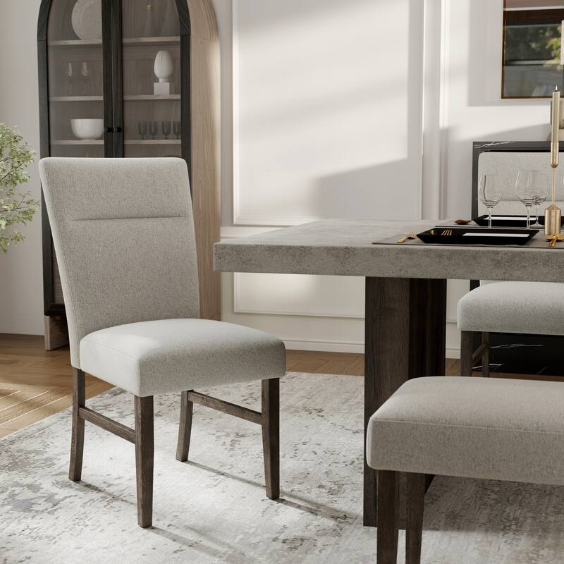 Roundhill Furniture Sorlen Modern 6-Piece Dining Set, 3D Faux Concrete Table with 4 Chairs and Bench