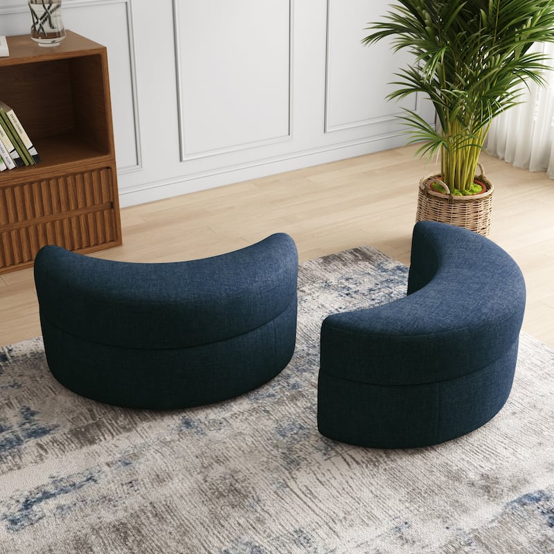 Moon Crescent Chenille Boucle Upholstered Ottoman Set of 2