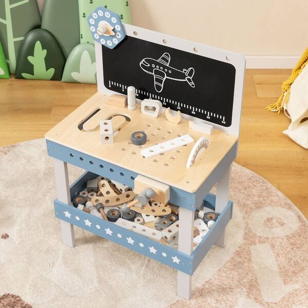 slide 2 of 9, Kids Play Tool Workbench Set with 61 Pcs Tool and Parts Set-Blue - 19.5" x 11.5" x 28.5" Blue