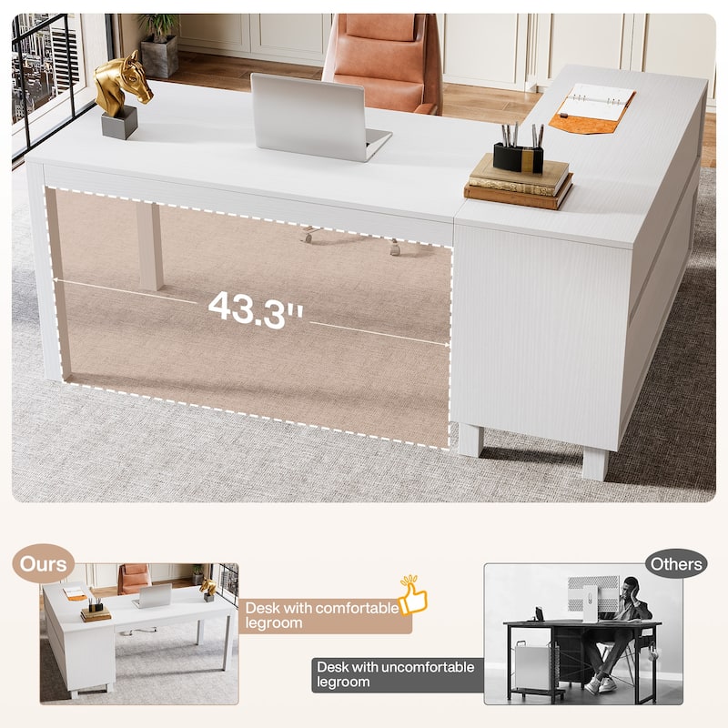 L Shaped Desk with Storage Cabinet, 59'' Corner Computer Desk Office Desk