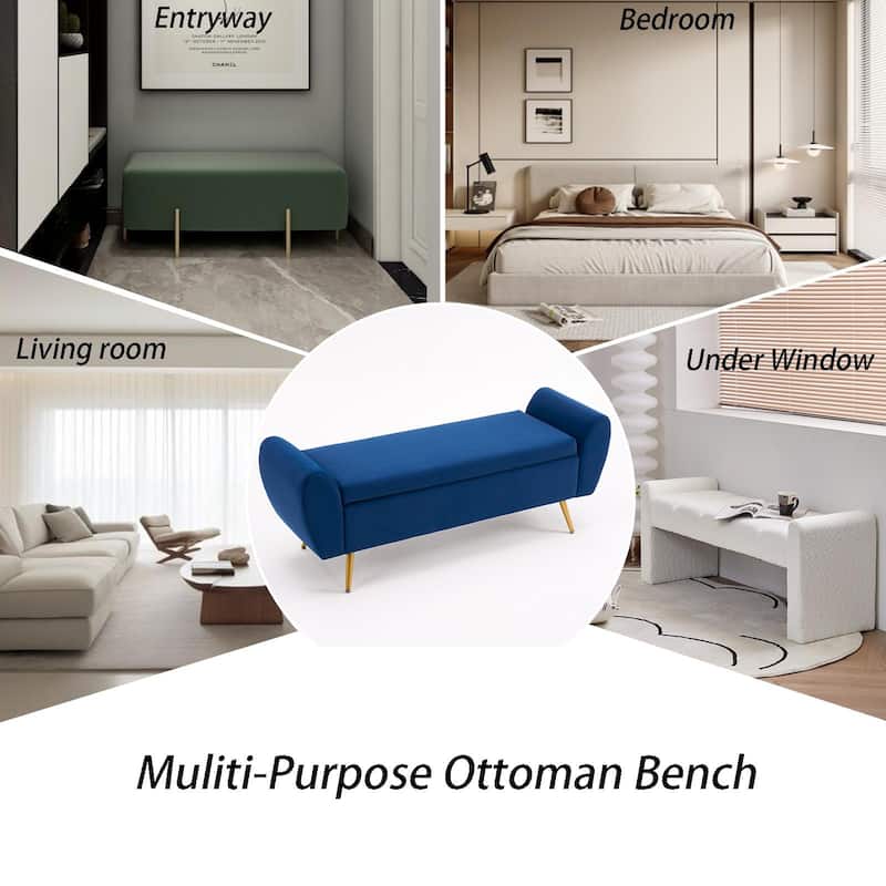 Upholstered 56"W Flip Top Storage Bench with arms