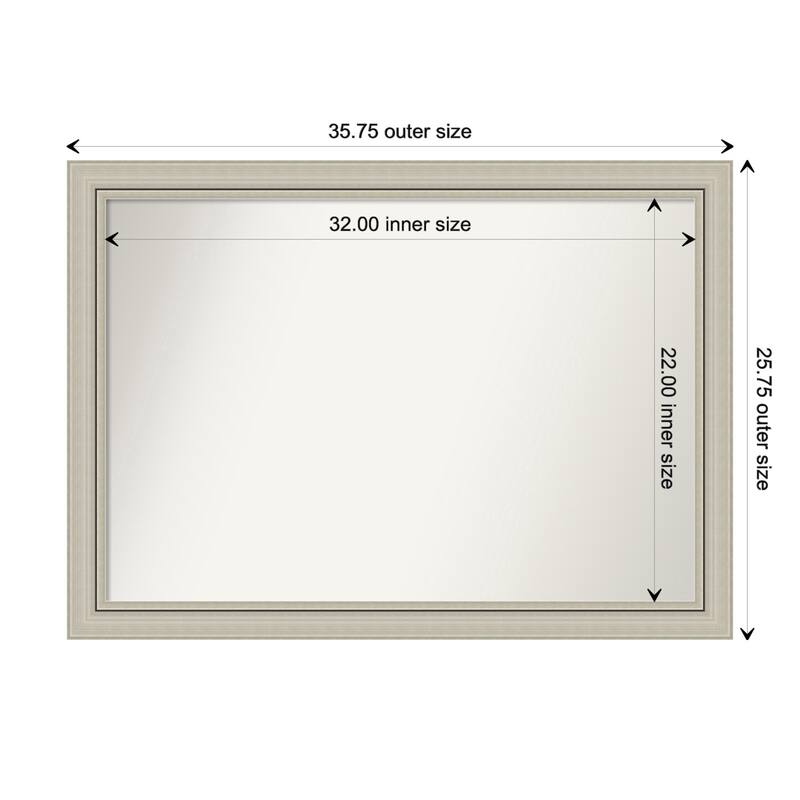 Romano Silver Narrow Framed Non-Beveled Custom Wall Mirror, Bathroom Vanity Mirror - Outer Size: 35.75 x 25.75