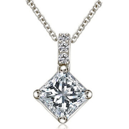 0.53 cttw. 14K White Gold Round and Princess Diamond Basket Solitaire Pendant