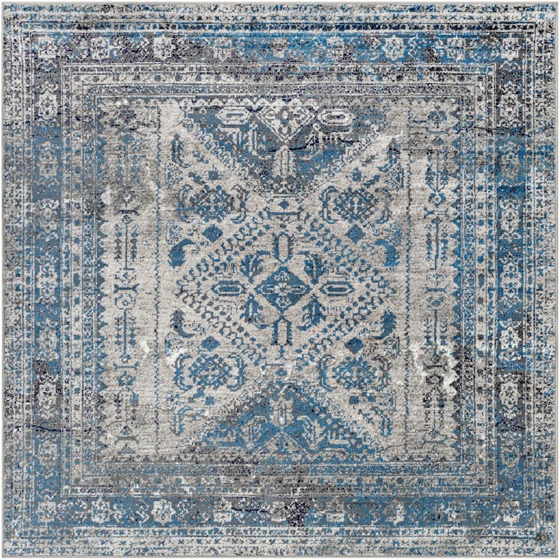 Livabliss Monte Carlo Updated Traditional Medallion Area Rug - Light Grey - Square - 6' 7" x 6' 7"