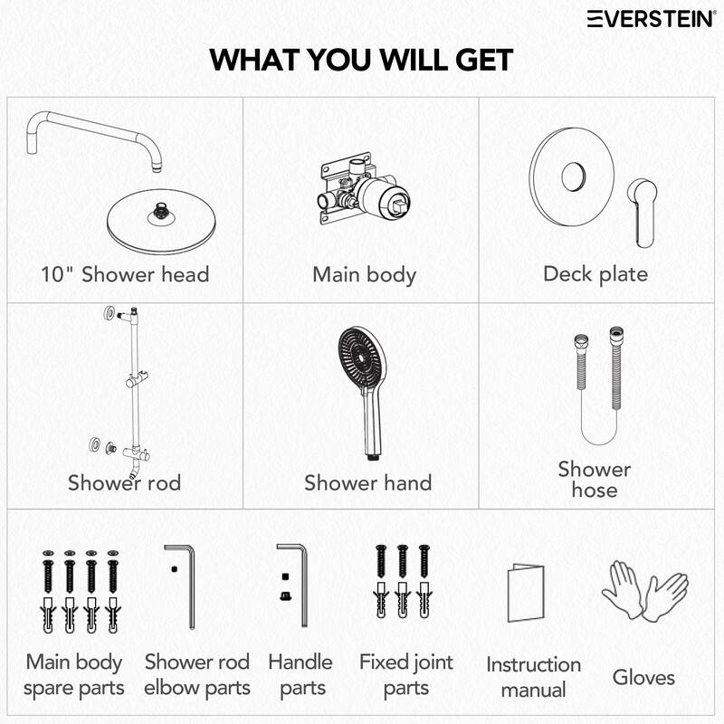 Wall Mount Pressure-Balanced Shower System 10"Rainfall Shower Head with Slider Bar Handheld