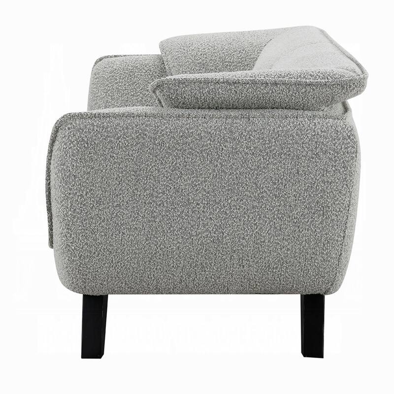 Naeli Loveseat, Rounded Light Gray Boucle, 65 Inch Solid Pine Wood