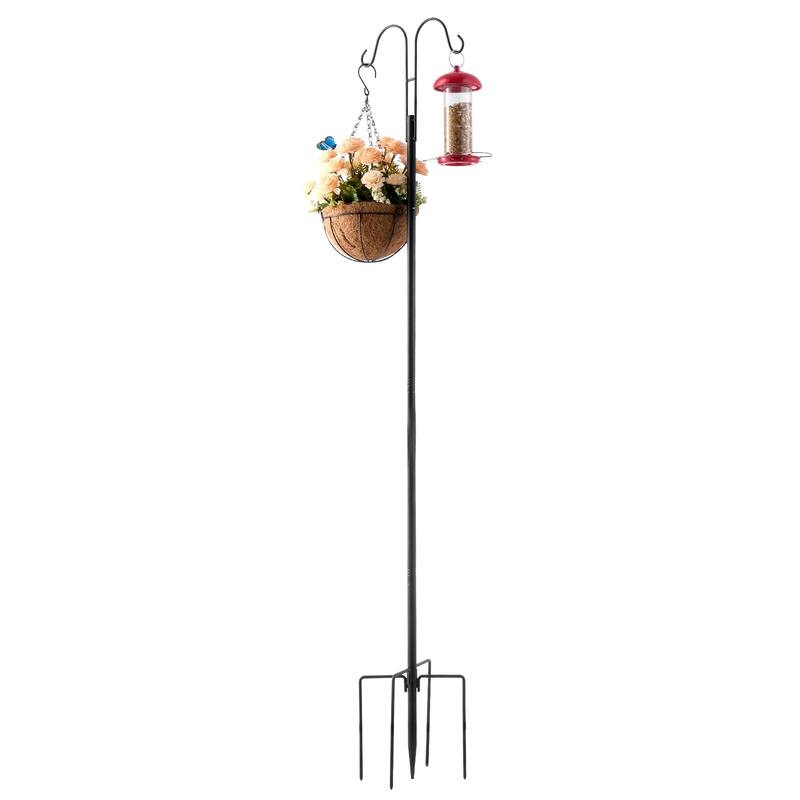 Black Bird Feeder Pole with Dual Hooks 8-Piece Set Garden Shepherd Hooks for Outdoors - 11.61” x 9.84” x 61.42”