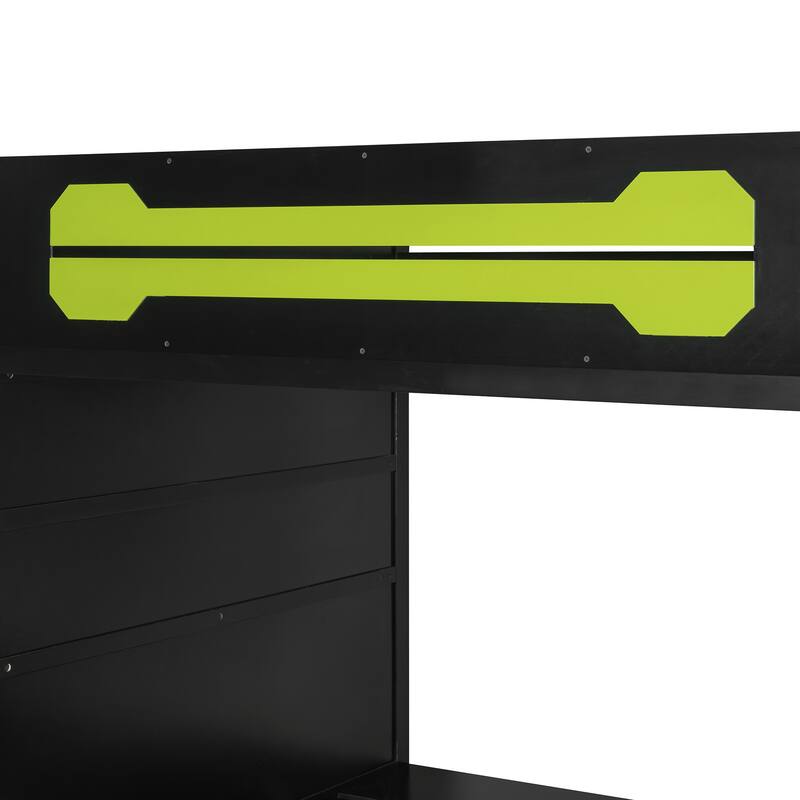 Teens All-in-One Esports Gaming & Work Loft Bed with Built-in RGB Lights, Side Gaming Desk, Console Storage, TV Area and Shelves