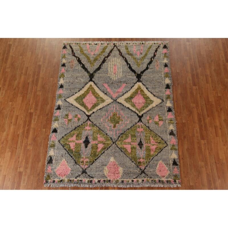 Hand Knotted Oriental 100% Wool Carpet Modern Tribal Greys & Charcoal Moroccan Area Rug - 8' 10'' X 6' 10''