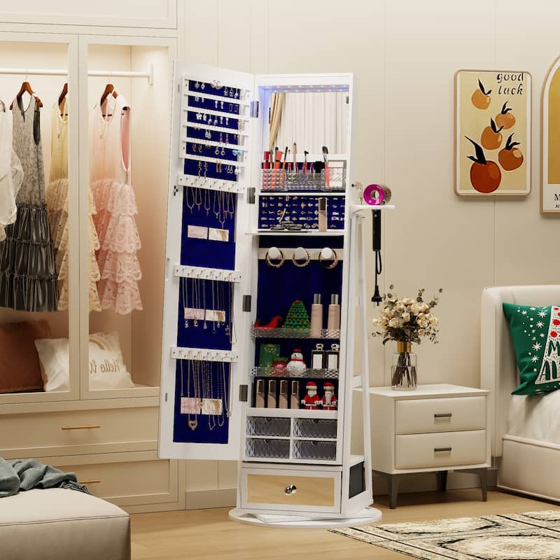 Swivel LED Jewelry Armoire with Lights - N/A