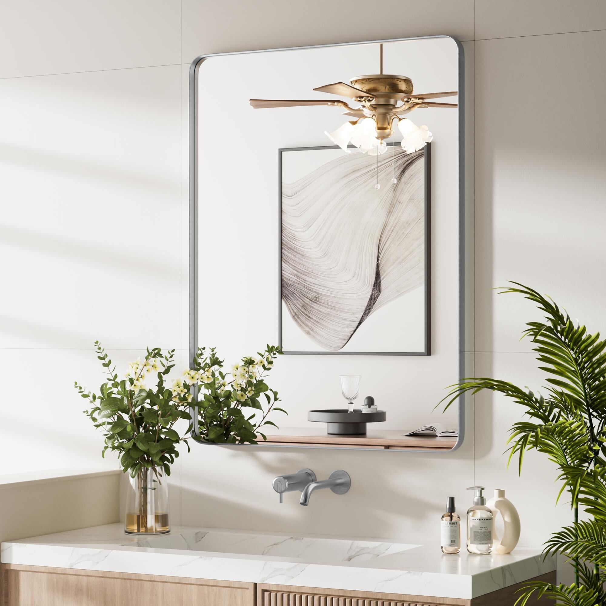 Modern Rounded Rectangle Metal Frame Wall Mirror