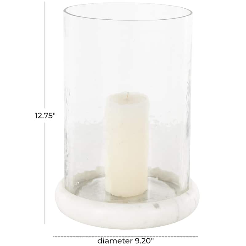 Glass Pillar Candle Holder with White Marble Base - Clear - Roche River Decor