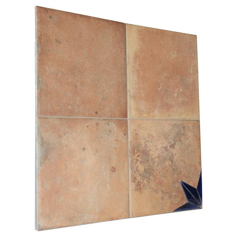 Merola Tile Kings Nonna with Blue Corner Star 17-7/8" x 17-7/8" Porcelain Floor and Wall Tile