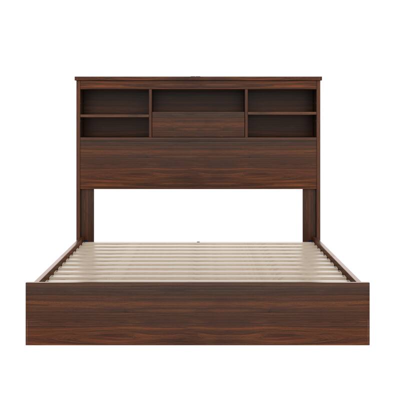 Queen Size Low-Profile Platform Bed with 2 Nightstand and 1 Dresser
