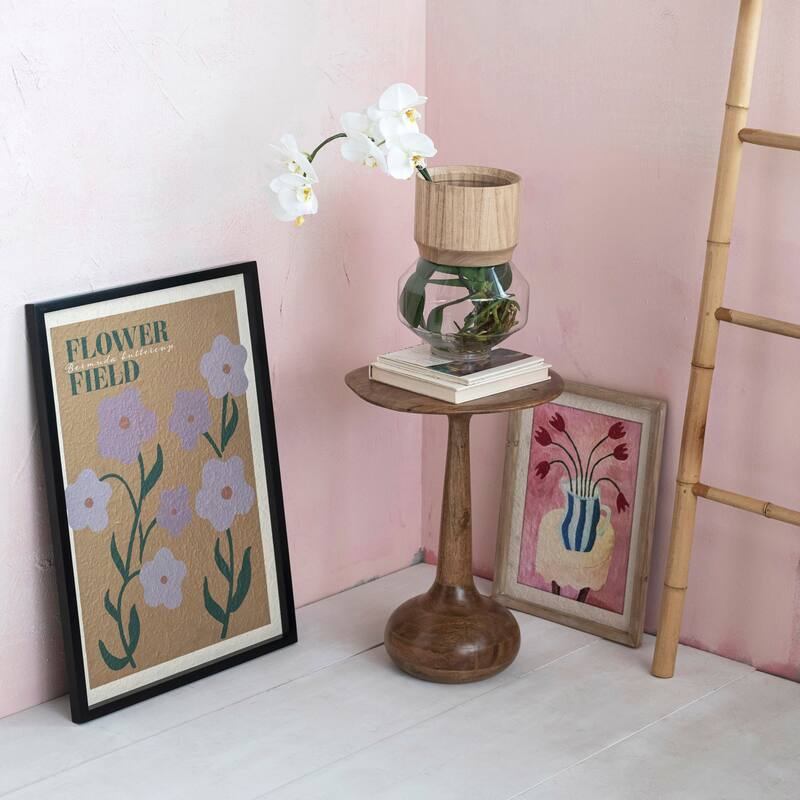 Wood Framed Textured Paper Wall Decor with "Flower Field" Text
