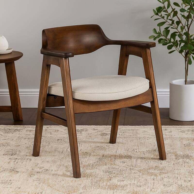 Zsy Dining Armchair, Sand White, Java Brown Birch Wood, Curved Back