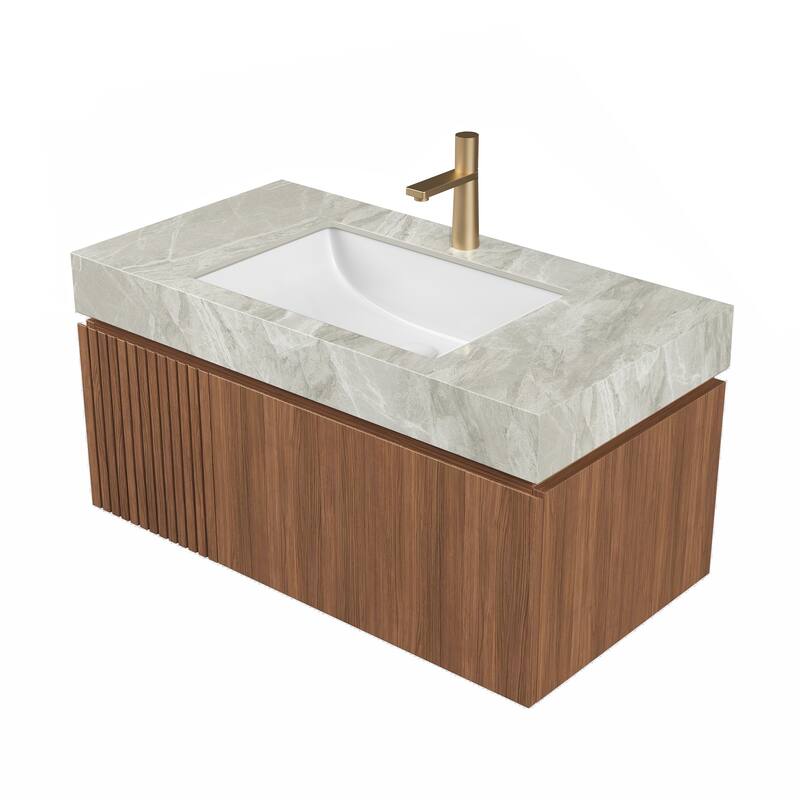 36" Roma Travertine-Pattern Countertop with Basin, NO Cabinet, NO Faucet and Sink Cover