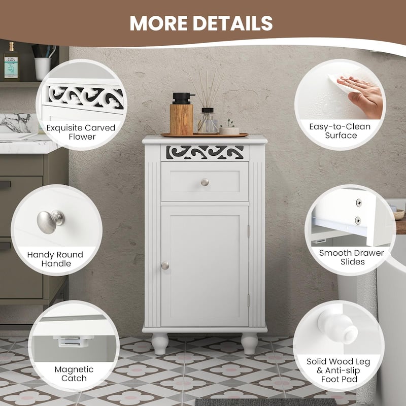 Costway Bathroom Floor Cabinet Side Storage Organizer with 1 Drawer & - See Details