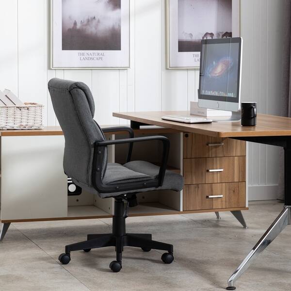 Latitude Run® Faux Leather Upholstered Home Office Desk Chair with Mid-back  Swivel Task Chair