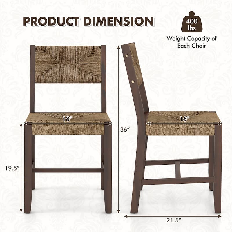 Gymax Wooden Dining Chair Set of 4 w/ Natural Weave Seagrass Rattan
