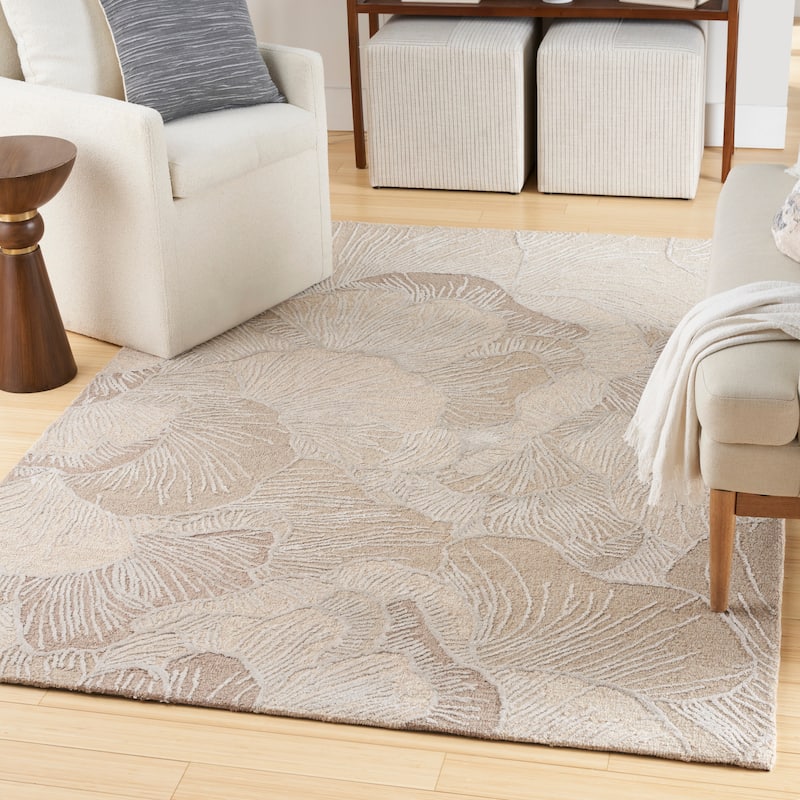 Nourison Avra Indoor only Floral Handmade Wool Area Rug - 5' 3" x 7' 3" - Taupe