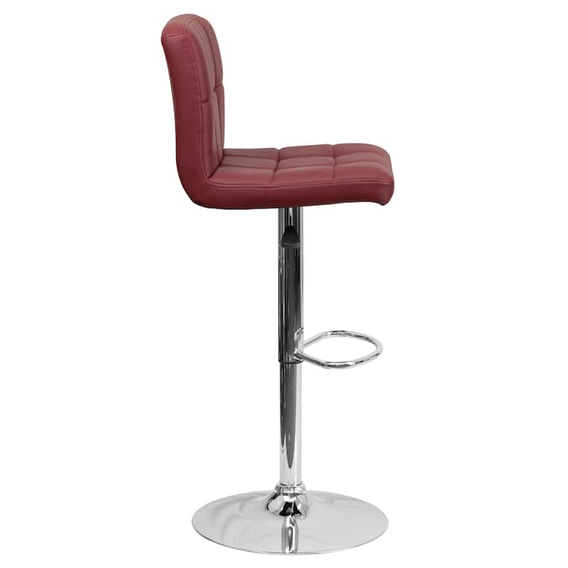 Contemporary Quilted Vinyl Adjustable Height Barstool with Chrome Base