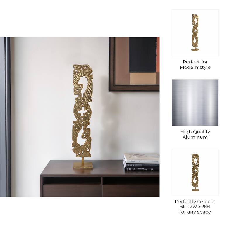 Metal Sculpture with Abstract Cutout Textured Form Modern Art Accent