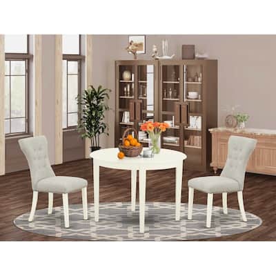 Round Dinette Set - 3 Piece Kitchen Table & Chairs - Linen White Finish - Modern Parson Design