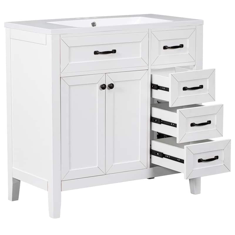 36 in.W MDF Freestanding Bathroom Vanity Set with Integrated Sink, Drawers and Doors - 36" x 18" x 36"