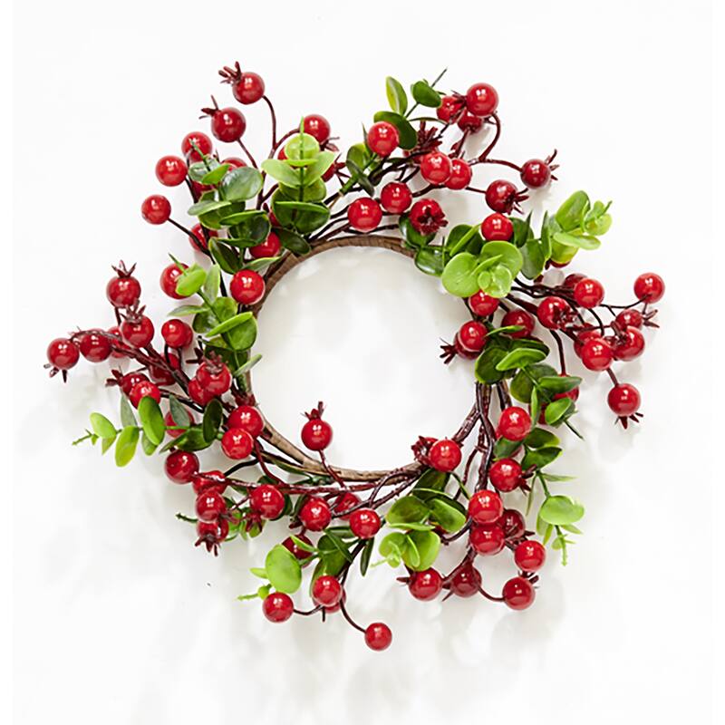 4.25" Inner Diameter Artificial Christmas Red Berries & Eucalyptus Leaves Pillar Candle Ring Centerpiece, Set of 3 - 4.25
