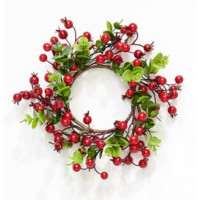 4.25" Inner Diameter Artificial Christmas Red Berries & Eucalyptus Leaves Pillar Candle Ring Centerpiece, Set of 3 - 4.25