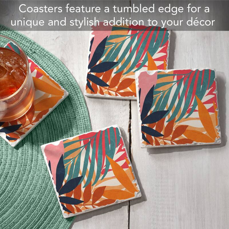 Flower Show 4-Pack Tumbled Tile Stone Coasters with Protective Cork Backing Manufactured in The USA