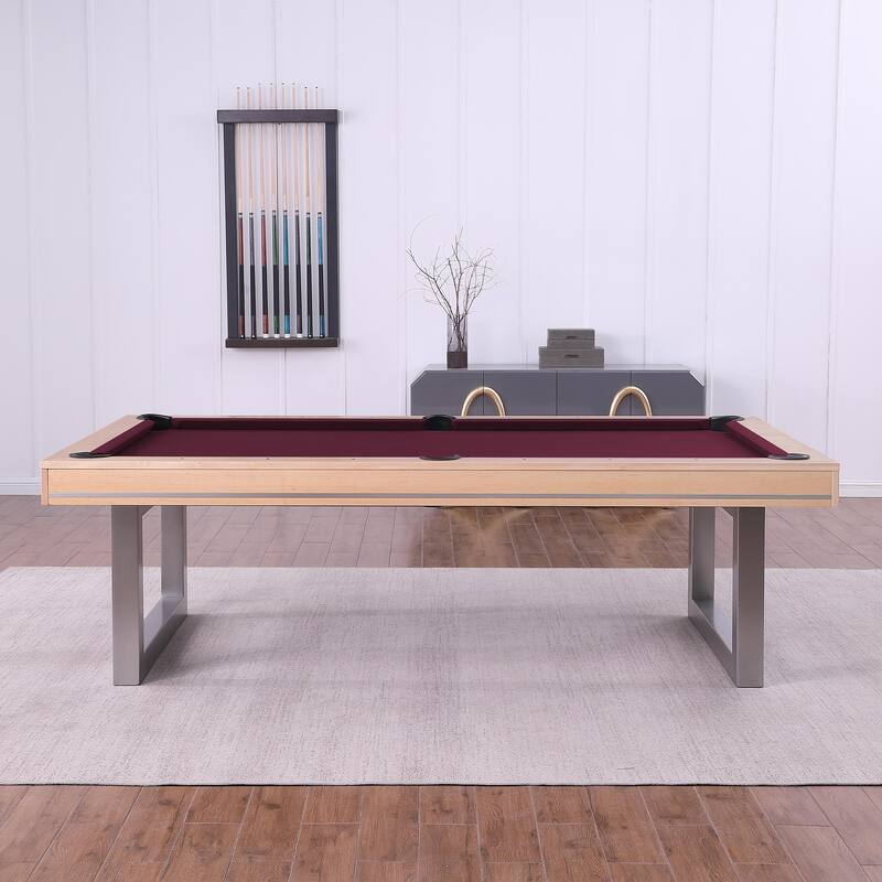 Maple Harmony 8ft Billiard Slate Pool Table with Dining Top - Brown/Silver