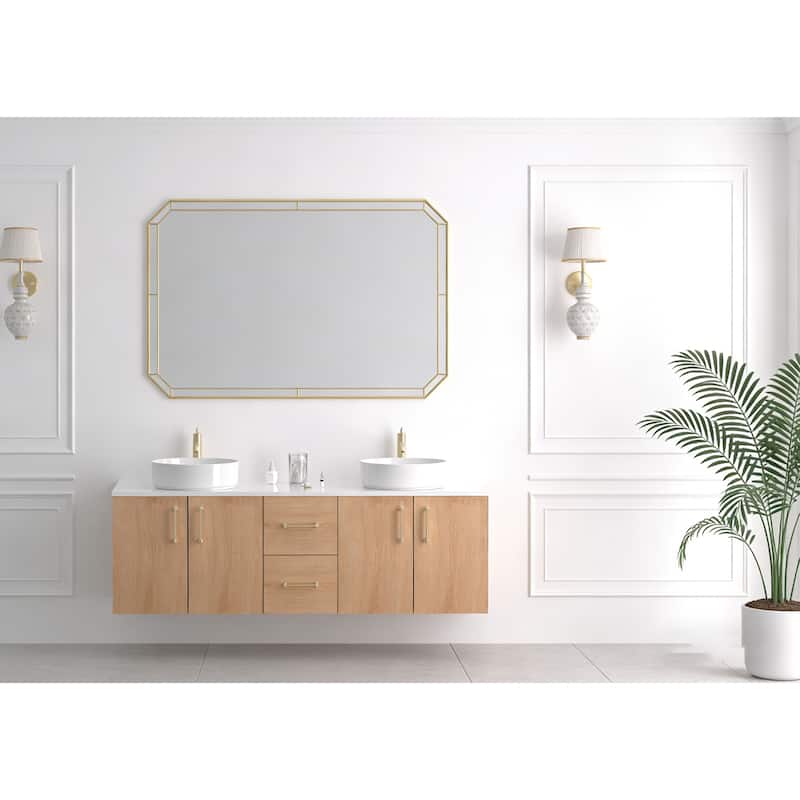 Prismella 60" 72" 84" Floating Vanity with Round Vessel Sink, Quartz Top
