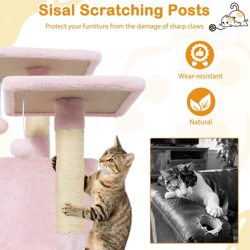 Gymax 57'' Cat Tree for Indoor Cats w/Dual Condos Hammock Sisal