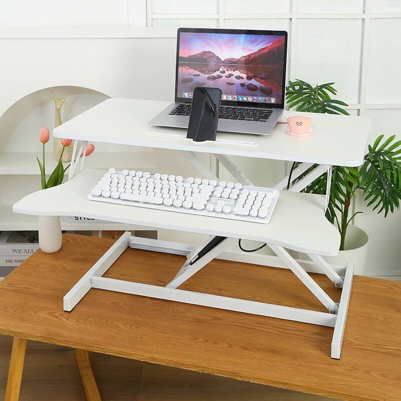 Anmytek 32 Inch Height Adjustable Sit to Stand Desk Converter with Wide Keyboard Tray White