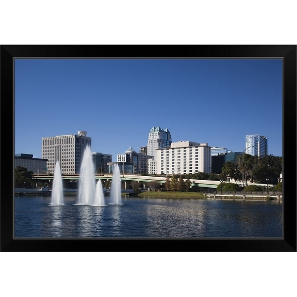 "Fountain in a lake, Lake Lucerne, Orlando, Orange County, Florida" Black Framed Print
