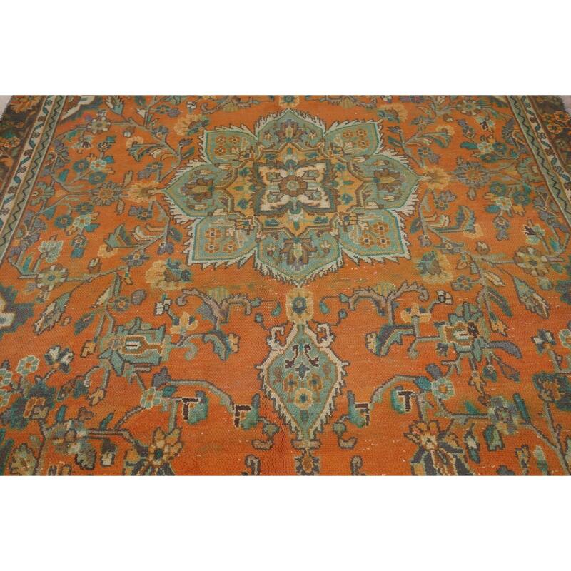 Hand Knotted Oriental 100% Wool Carpet Traditional Floral Oranges & Rust Hamedan Area Rug - 9' 6'' X 6' 6''