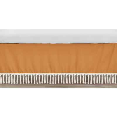 Solid Pumpkin Orange Boy Girl Crib Bed Skirt Orange Retro Bohemian Shabby Chic Tassel Fringe Minimalist Gender Neutral Boho Sun