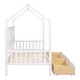 preview thumbnail 7 of 21, Twin Size House Bed with 2 Drawers & Storage Shelf, Wooden Low Platform Bedframe Daybed with Roof