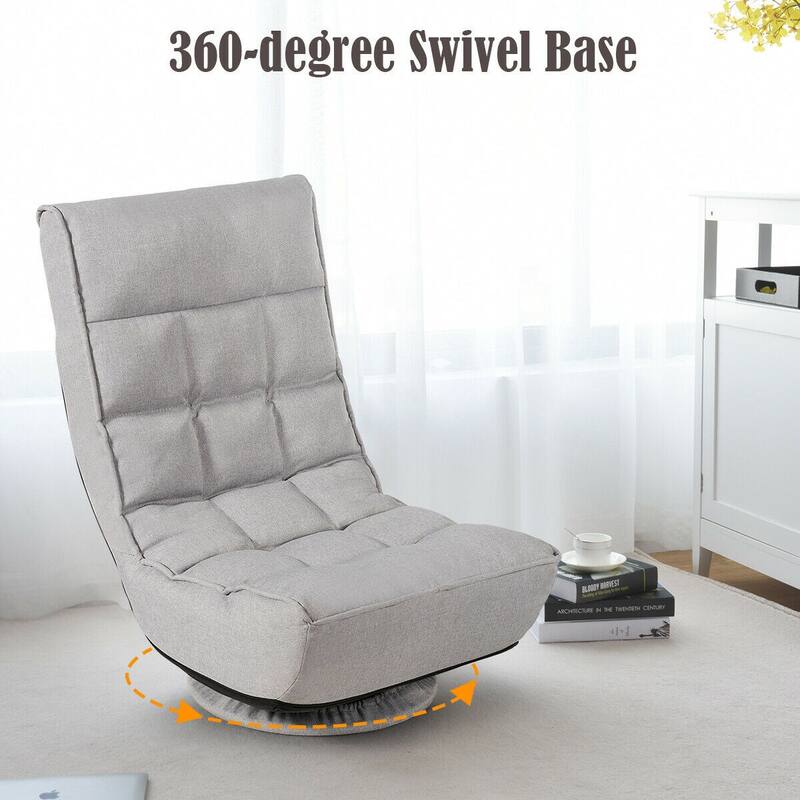 4-Position Adjustable 360 Degree Swivel Folding Floor Sofa Chair-Gray - Gray - 24"L x 26"W x 35"H