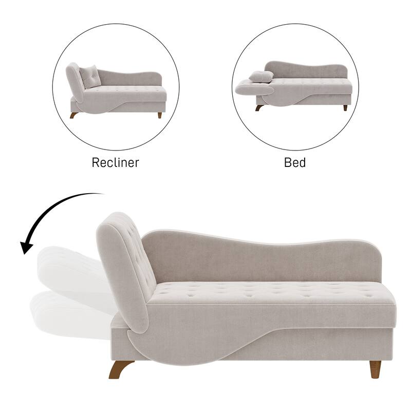 Ouyessir Upholstered Storage Chaise Lounge Chair with Left Armrest & Lumbar Pillow