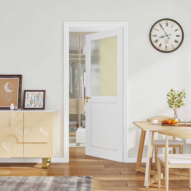 32" X 80"1-Lite Frosted Glass Slab Door Solid Manufactured Wood -shower door White Primed Standard Door Without Hardware Kit