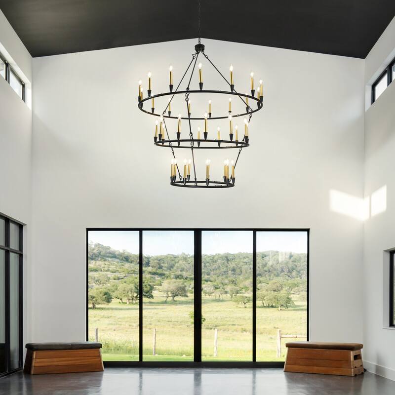 3Tier Wagon Wheel Chandelier Extra Large Chandeliers for High Ceilings - 36-Light