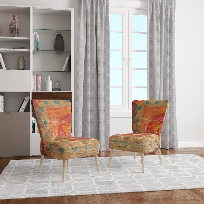 Designart "Moroccan Orange Tiles Collage II" Upholstered Bohemian Chic Accent Chair - Arm Chair