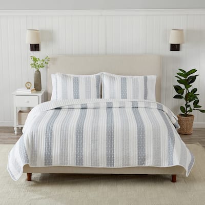 Premium Patterned Stripe Design Microfiber Quilt Set With Shams